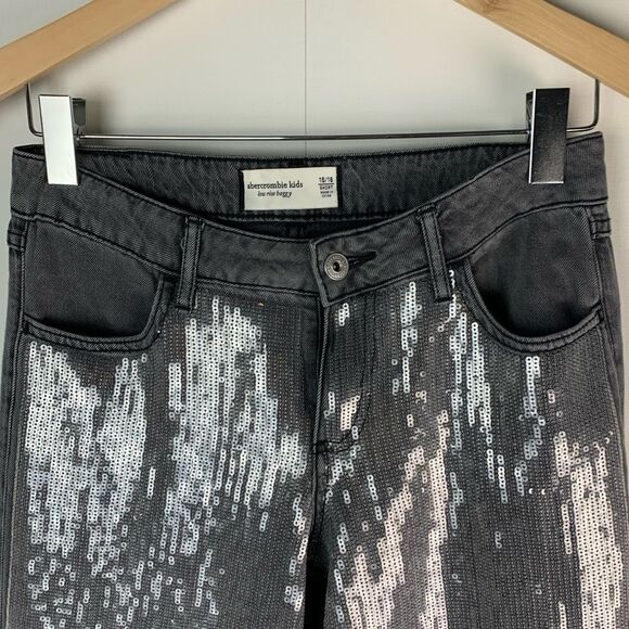 Abercrombie kids girls gray lightweight low rise baggy sequin jeans 15/16 Short - Picture 3 of 10